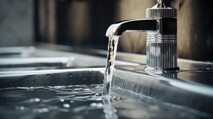 Flowing Water from Modern Faucet