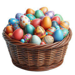 Fototapeta na wymiar basket filled with colorful Easter eggs, Easter Sunday ,3D rendering png , isolated on a transparent background