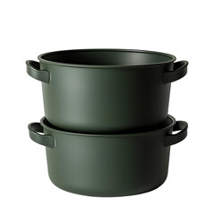 Dark green pots stacked with handles