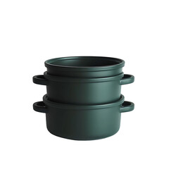 Dark green pots stacked with handles