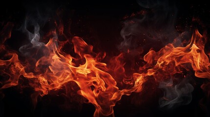 Fototapeta na wymiar Fire flames on black background, copy space, 16:9