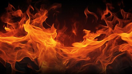 Fire flames on black background, copy space, 16:9