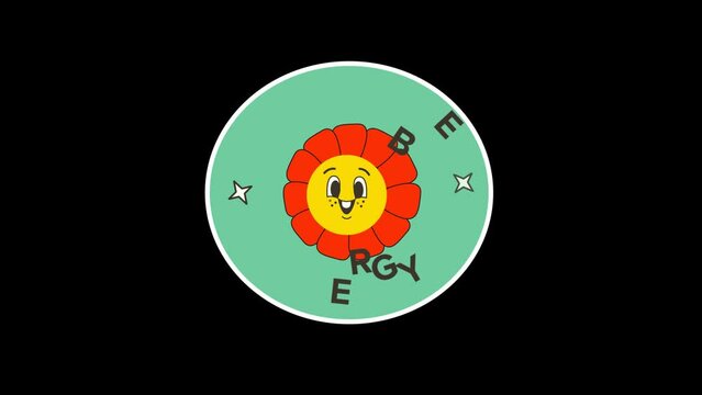 Retro sticker animation with a sticker display with a sun icon and good vibes energy text