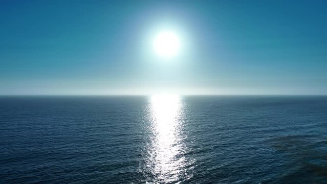 Aerial Shot of Blue Ocean and Sun in Middle