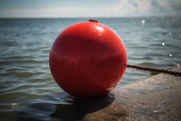 a red round buoyant object used for fishing. Generative AI