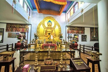 Buddha Golden Idol, Shanti Buddhist Stupa, Leh, Ladakh, Kashmir, India, Asia