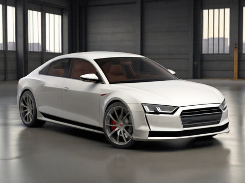 White sport car in the garage. 3d render. Side view. Created using generative AI tools