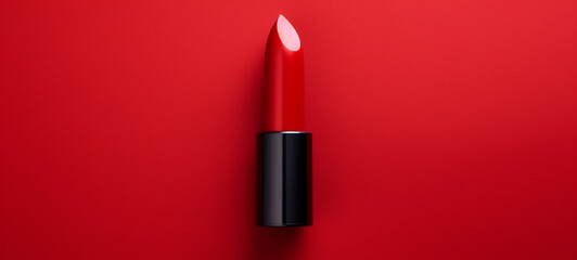 Red lipstick on pink background, monochrome, generative AI
