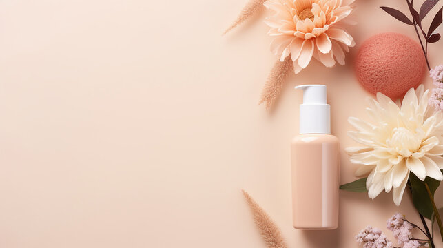 minimal composition with cosmetic skin care products with space for text