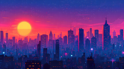 Vibrant City Skyline at Sunset