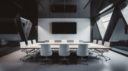 An empty, clean and sophisticated futuristic boardroom