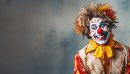 Portrait of a happy clown on a grey background