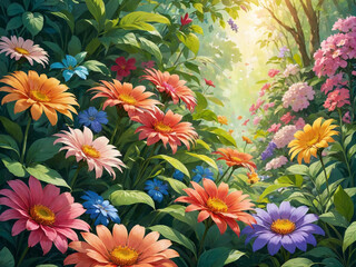 Fototapeta na wymiar Beautiful Garden with Colorful Flowers