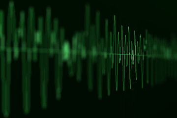 Image macro closeup of Seismic, stock market, and sound audio wave diagram. Blur, DOF. - obrazy, fototapety, plakaty