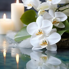 white orchid and candle Holocaust day Generative Ai
