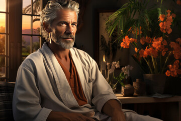 Photo Realistic of a Massage Expert in a Cozy Wellness Retreat, Dressed in Soothing Colors, Generative AI