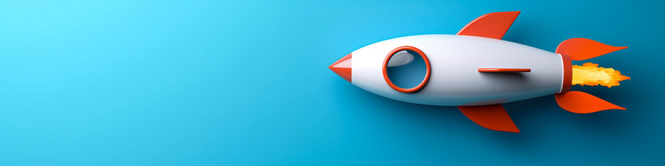 Banner Space rocket on a blue background. Cosmonautics day concept illustration. Place for text, copy space.