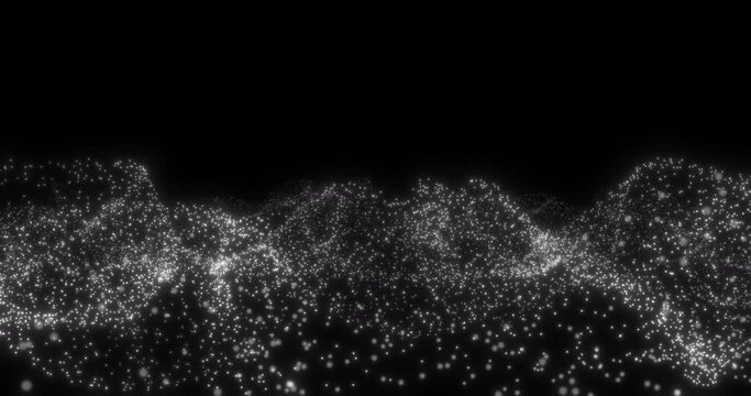 Abstract ocean of particles on black background. Looping seamless animation.