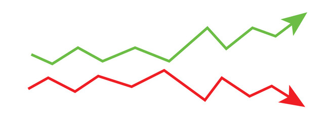 Financial chart with interweaving arrows going up and down vector on a white background