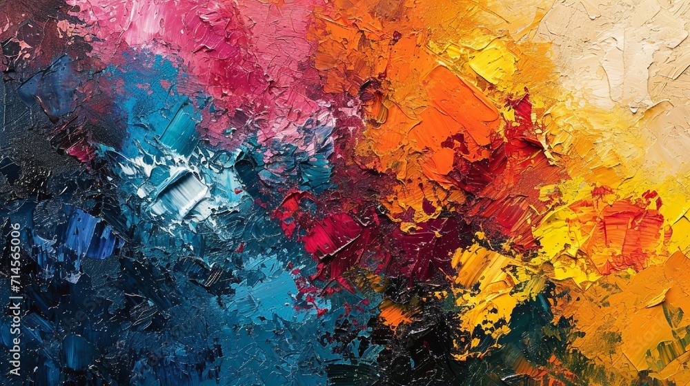 Aufkleber canvas art with an explosion of colors, featuring rough and raised textures from palette knife appli