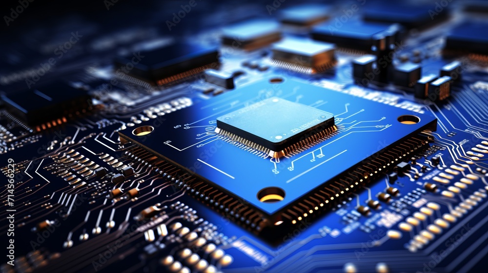 Poster artificial intelligence computer micro processor on circuit board of modern computer technology