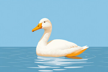 Obraz premium Tranquil Reflections of Nature's Beauty: A Serene White Swan gracefully glides on the calm blue waters of a peaceful lake, surrounded by vibrant greenery.