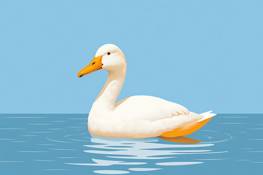 Tranquil Reflections of Nature's Beauty: A Serene White Swan gracefully glides on the calm blue waters of a peaceful lake, surrounded by vibrant greenery.
