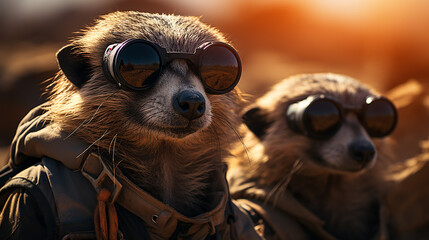 Duo_Meerkat_in_military_gear_standing_up_on_a_desert