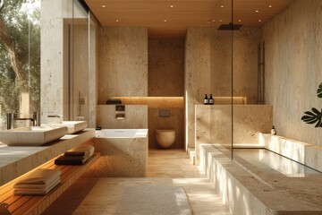 bathroom design natural shades of almond wood texture