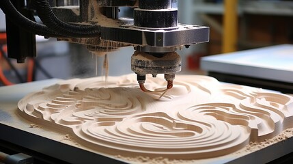 Amazing CNC milling machine tool in wood factory with drilling machine. Created with Generative AI - obrazy, fototapety, plakaty