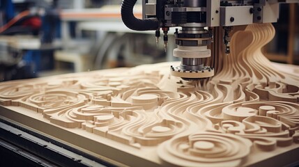 Amazing CNC milling machine tool in wood factory with drilling machine. Created with Generative AI