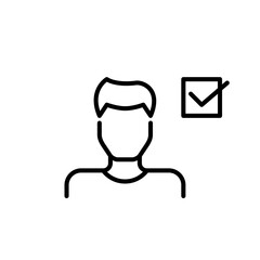 Obraz premium Man user profile picture and check mark. Approved candidate. Pixel perfect, editable stroke icon