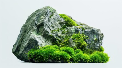 A rocks covered with green moss, white background.