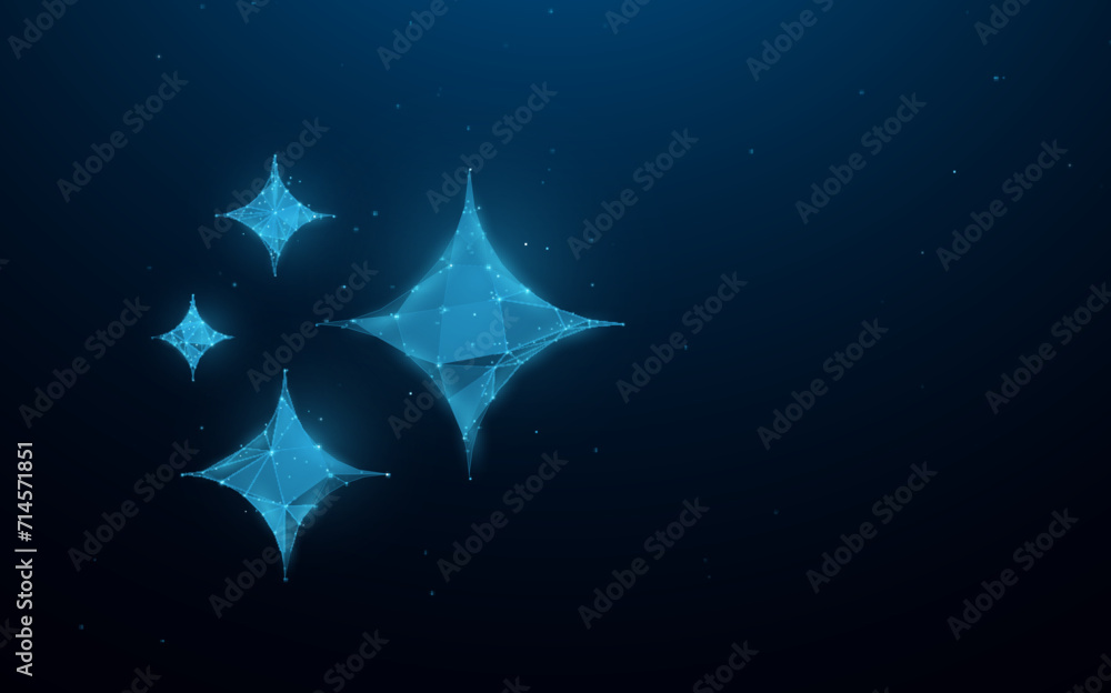 Poster sparkle star icons. blue christmas starlight design. low poly wireframe with connected dots and line