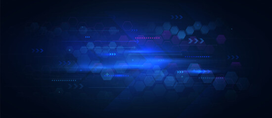 Abstract geometric hexagon futuristic digital hi-technology on a dark blue background. Vector illustration