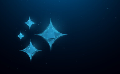 Obraz premium Sparkle star icons. Blue Christmas Starlight Design. Low poly wireframe with connected dots and lines style design. Vector