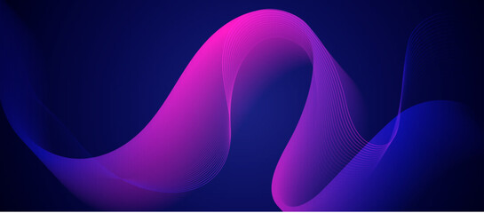 Vivid purple wave abstract background with gradient blue glowing wavy lines. Modern minimal trendy shiny pink lines pattern. Vector illustration