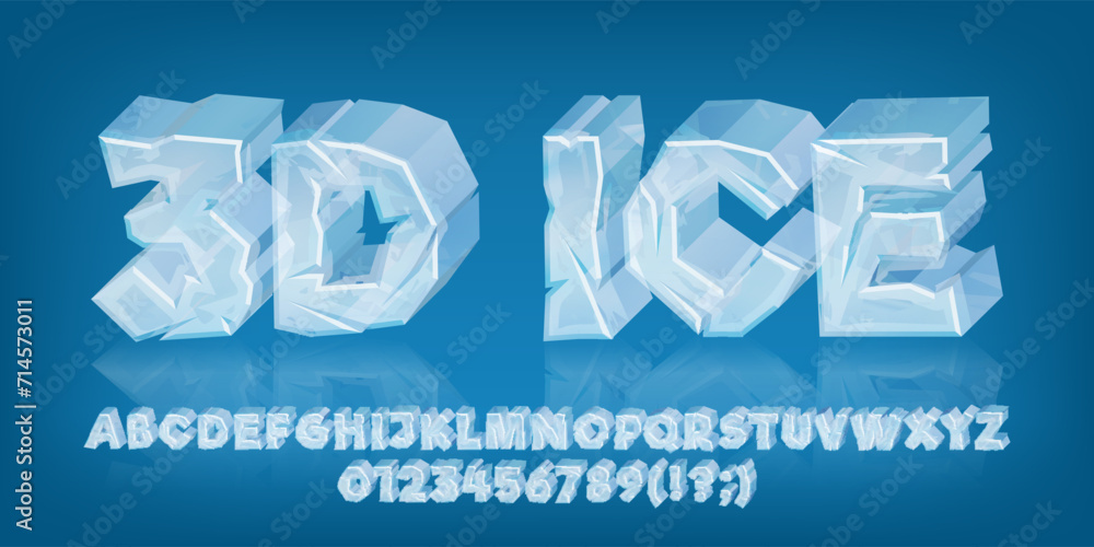 Aufkleber 3d ice alphabet font. cartoon ice block letters and numbers. stock vector typeface for your typograp