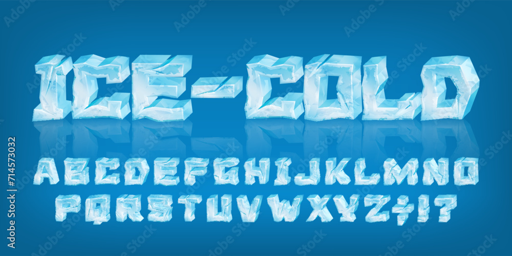 Fototapete ice-cold alphabet font. 3d cartoon ice letters and numbers with cracks. stock vector typeface for yo