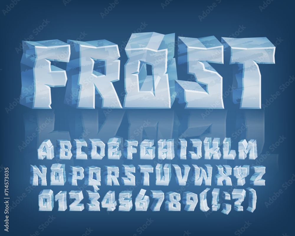 Fototapete frost alphabet font. cartoon ice letters and numbers. stock vector typeface for your typography desi