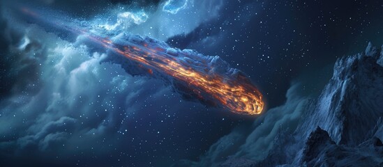 Fototapeta na wymiar Illustration of a 3D meteor flying in the sky.