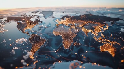 Illuminated Global Trade Routes with Digital Connectivity - obrazy, fototapety, plakaty
