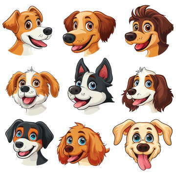 set of cartoon dog heads on a transparent background, Ai Generated Images