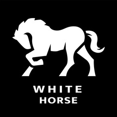 White horse logo on a dark background.