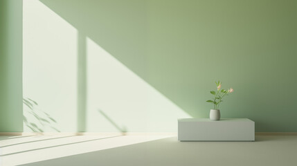 green wall background with sunlight and pastel color, 3d Illustration, 3d render, generate ai