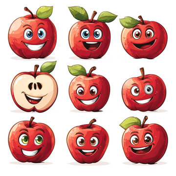 set of cartoon apple character on a transparent background, Ai Generated Images