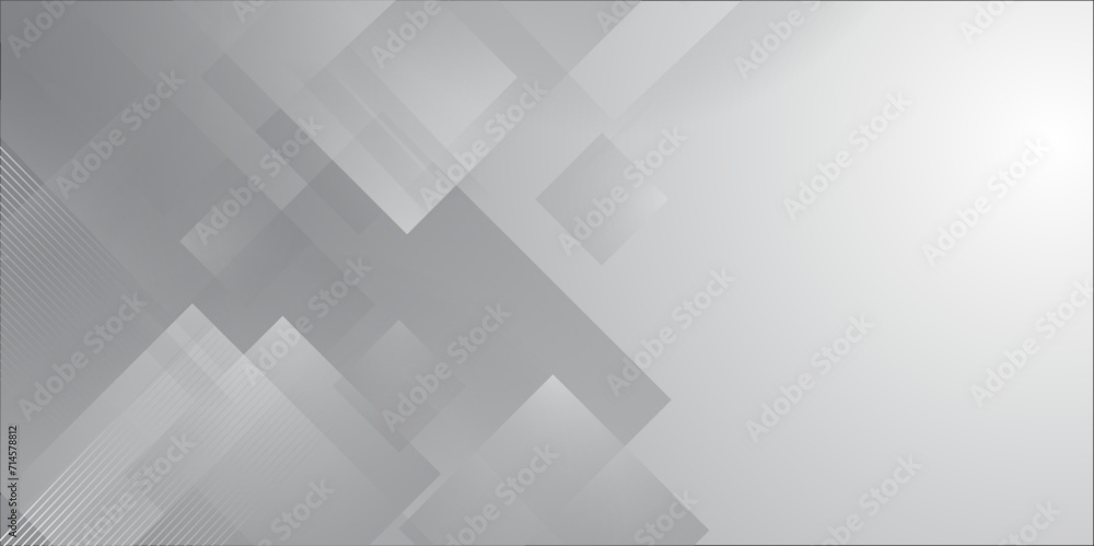 Poster multiple gray paper overlap on the gray background with silver color square pattern on banner with s