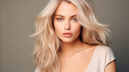 Naklejka premium beautiful girl with hair coloring in ultra blond