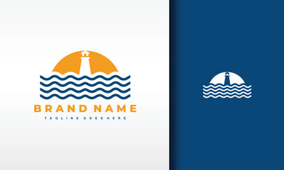 lighthouse sea sun logo