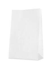 One open paper bag isolated on white